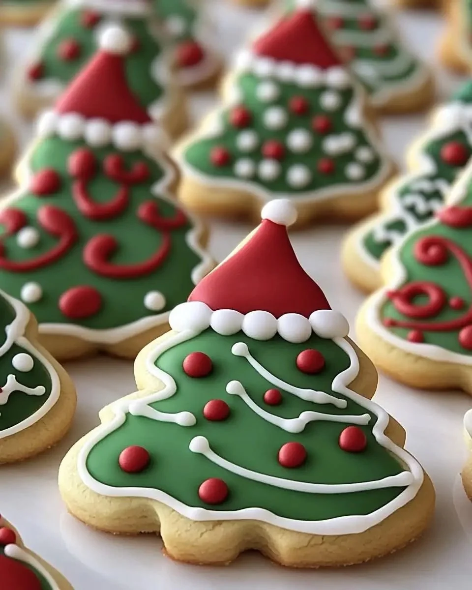 Classic Christmas Sugar Cookies Plate of Classic Christmas Sugar Cookies decorated with festive icing.