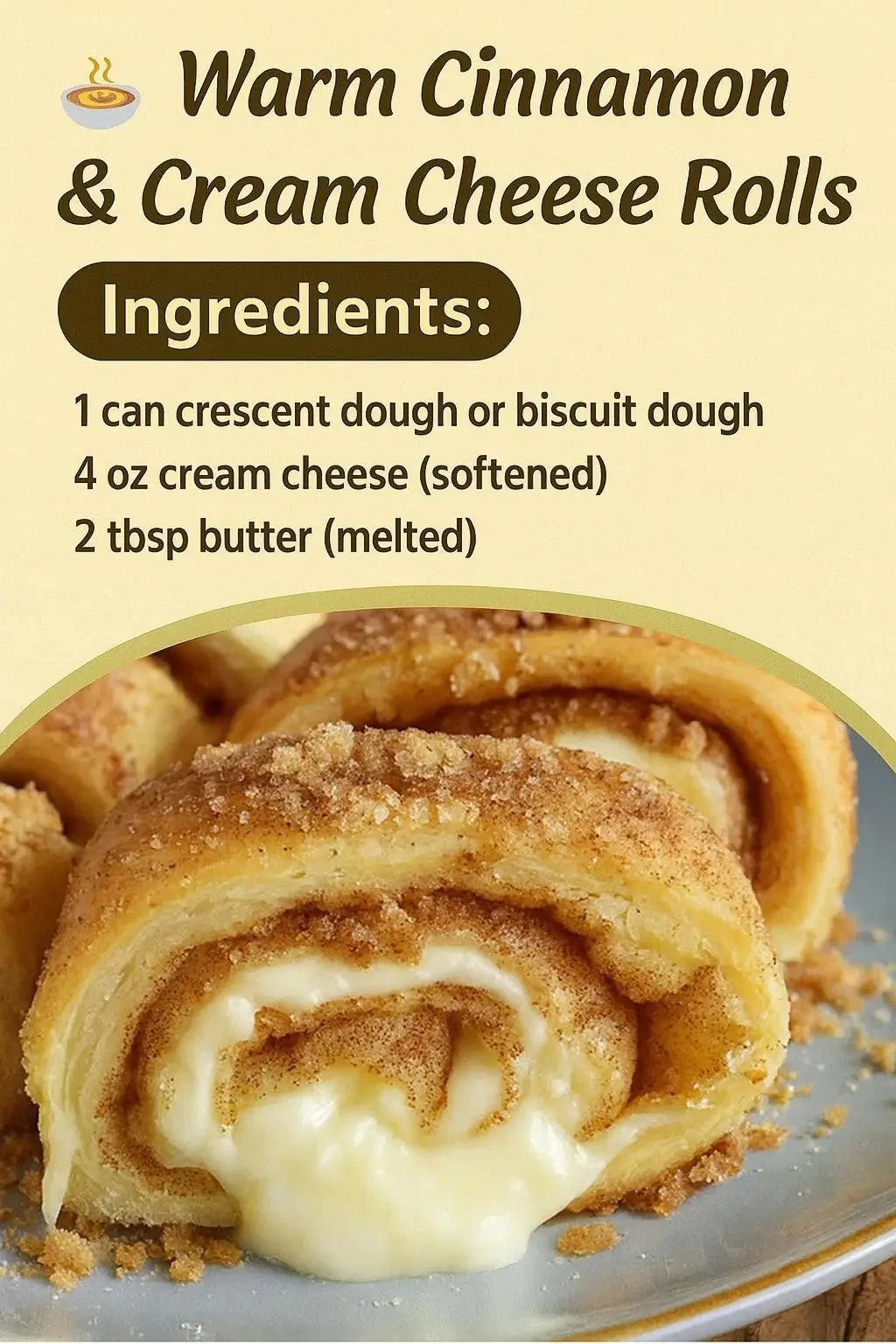 Warm cinnamon and cream cheese rolls topped with icing
