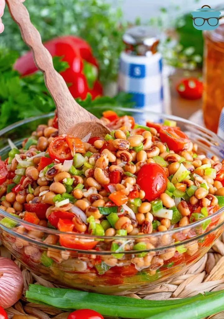 Delicious Black Eyed Pea Salad served in a bowl with fresh veggies