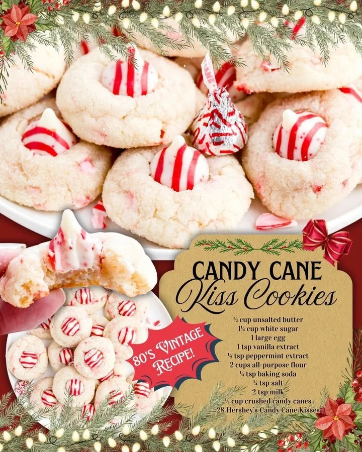 Candy Cane Kiss Cookies Delicious Candy Cane Kiss Cookies decorated with festive red and white stripes