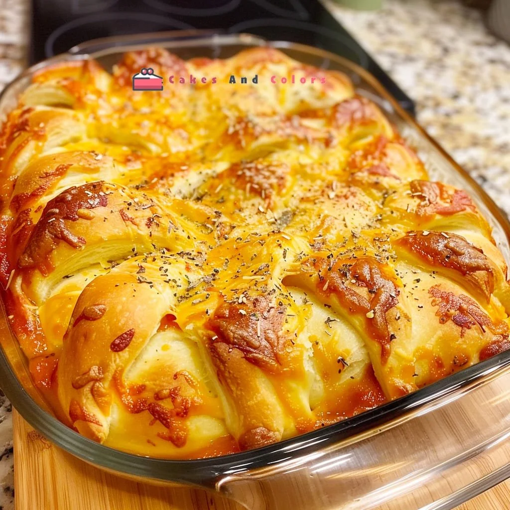 Cheesy Beef Crescent Pie with melted cheese topping and flaky crust
