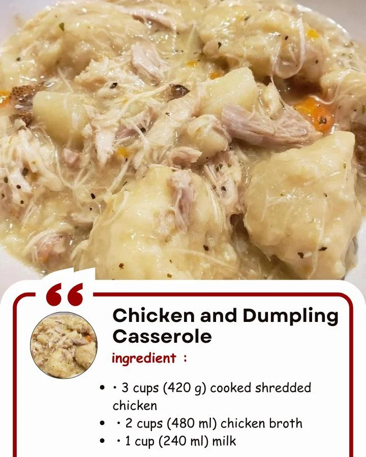 Delicious Chicken and Dumpling Casserole served in a baking dish