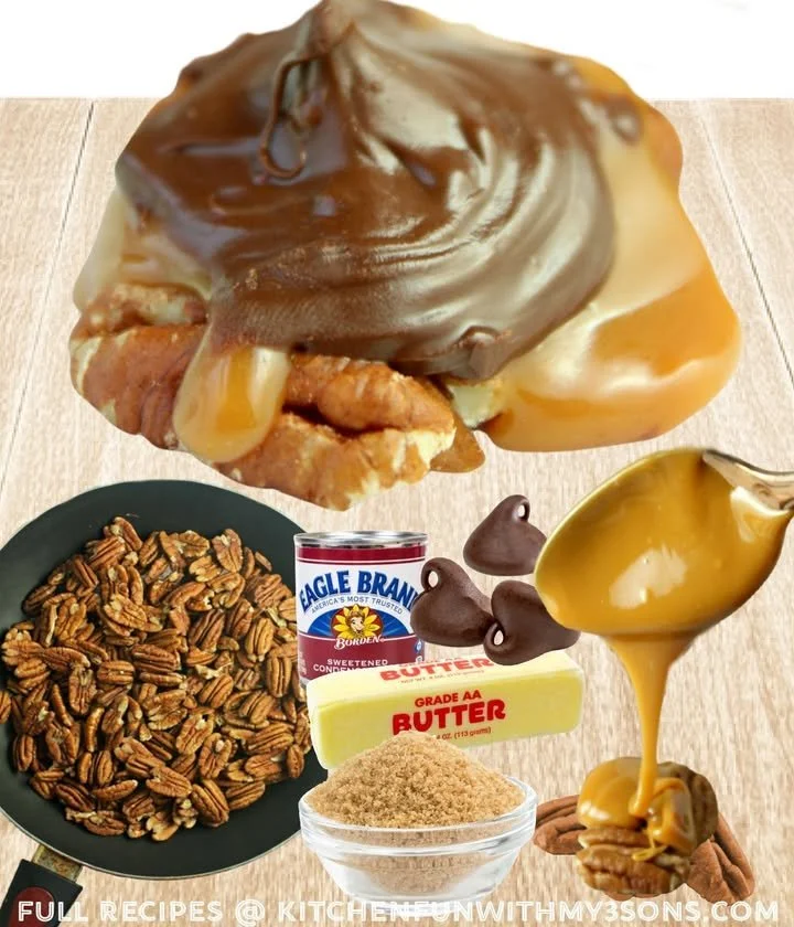 Delicious Chocolate Pecan Turtle Clusters with chocolate, pecans, and caramel