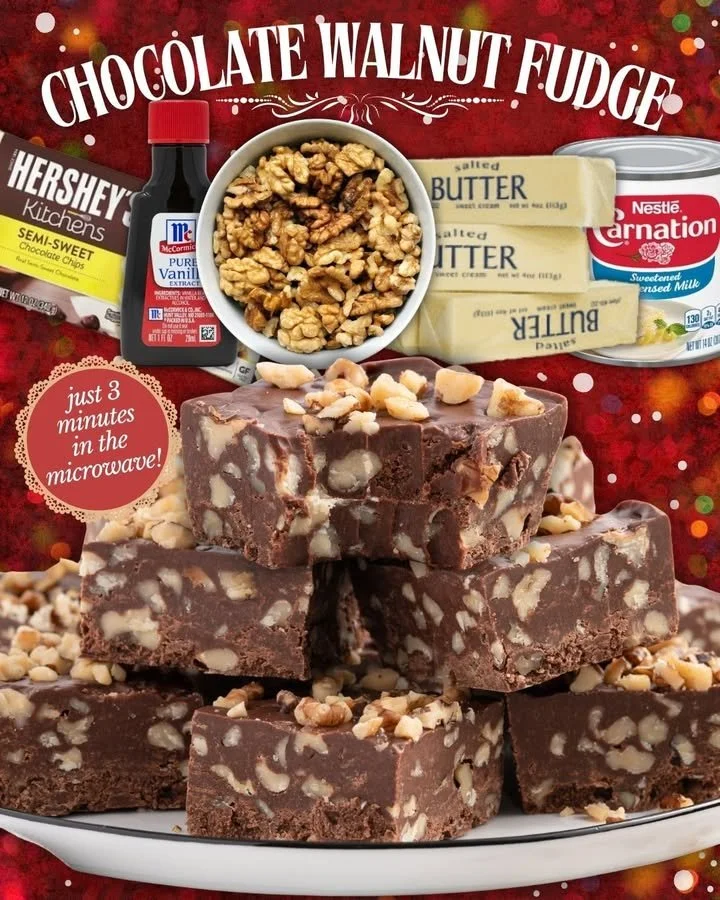 Delicious homemade Chocolate Walnut Fudge with nuts and rich chocolate.