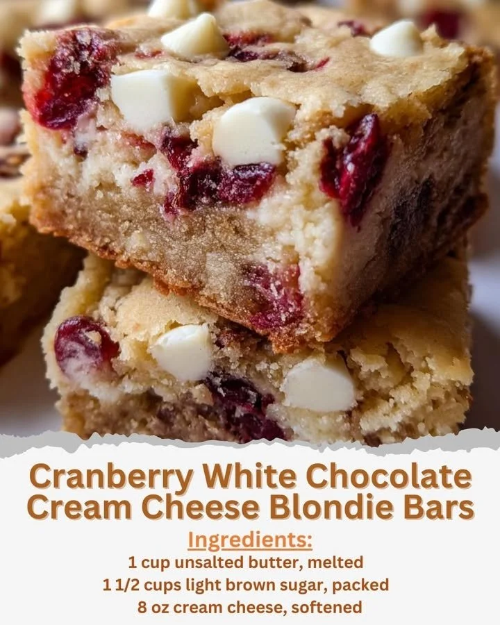 Cranberry White Chocolate Cream Cheese Blondie Bars Cranberry White Chocolate Cream Cheese Blondie Bars on a platter