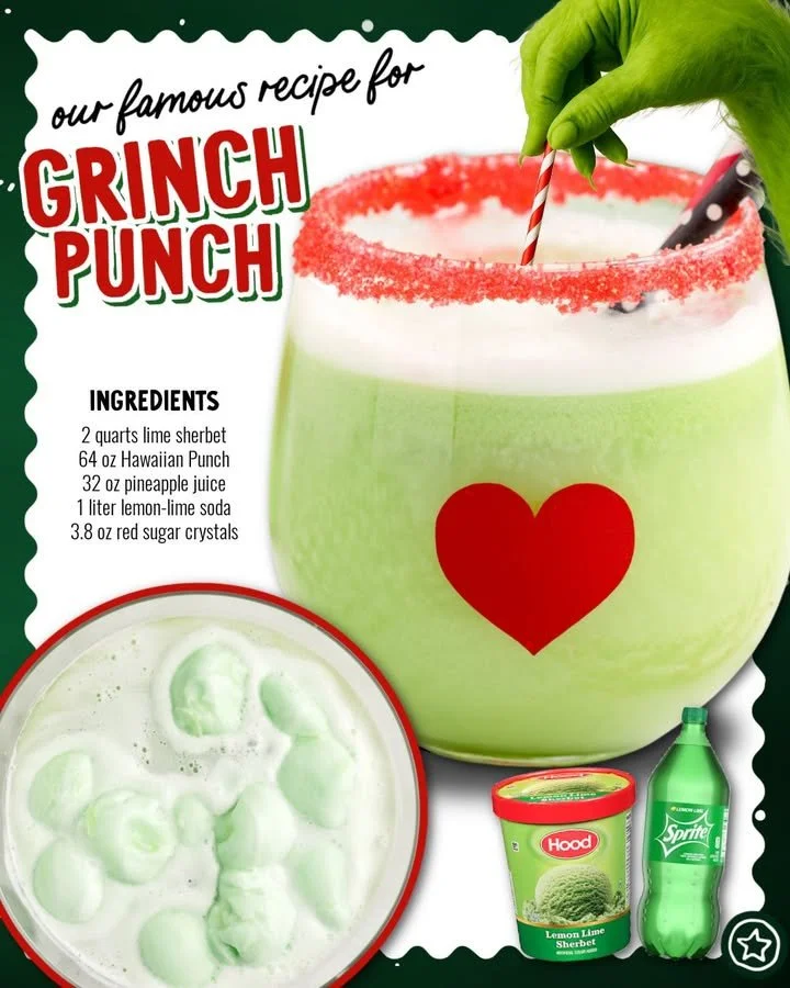 A festive bowl of easy Christmas Punch with holiday decorations.