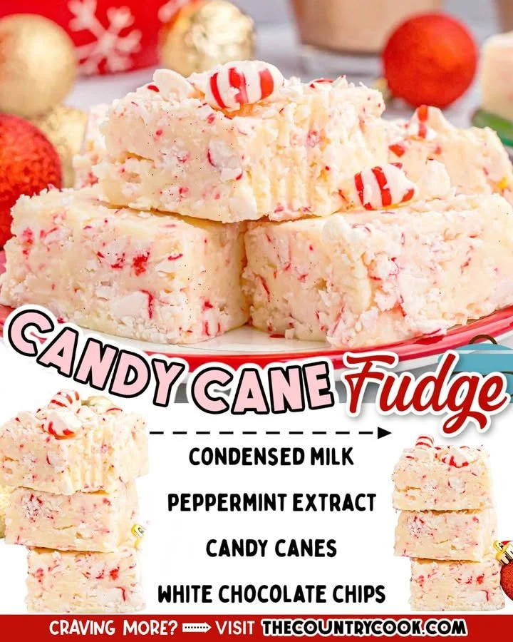 Easy Candy Cane Fudge Delicious easy candy cane fudge topped with crushed candy canes.