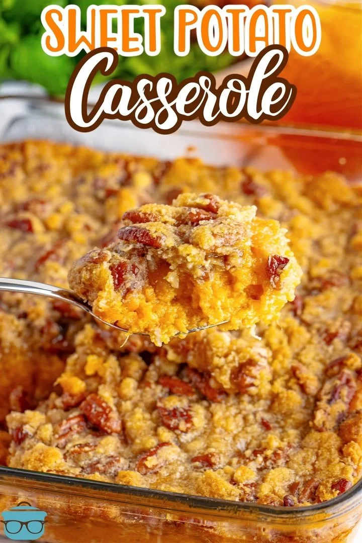 Delicious easy sweet potato casserole topped with marshmallows and pecans