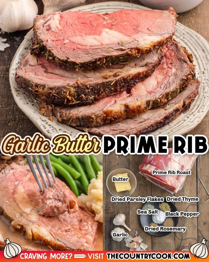 Garlic butter prime rib beautifully plated for a gourmet meal