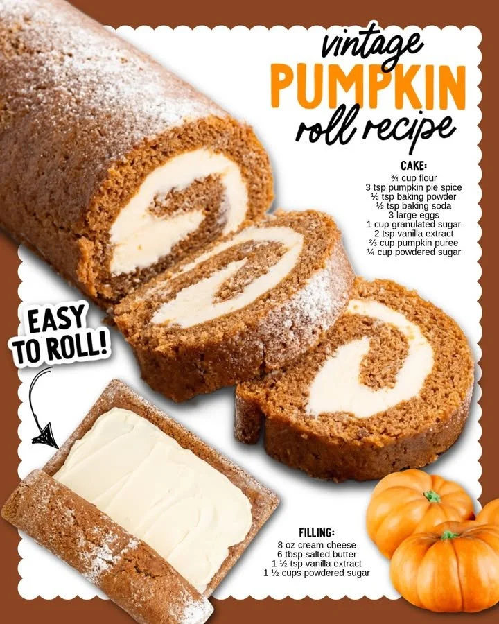Delicious homemade Pumpkin Roll with cream cheese filling on a table.