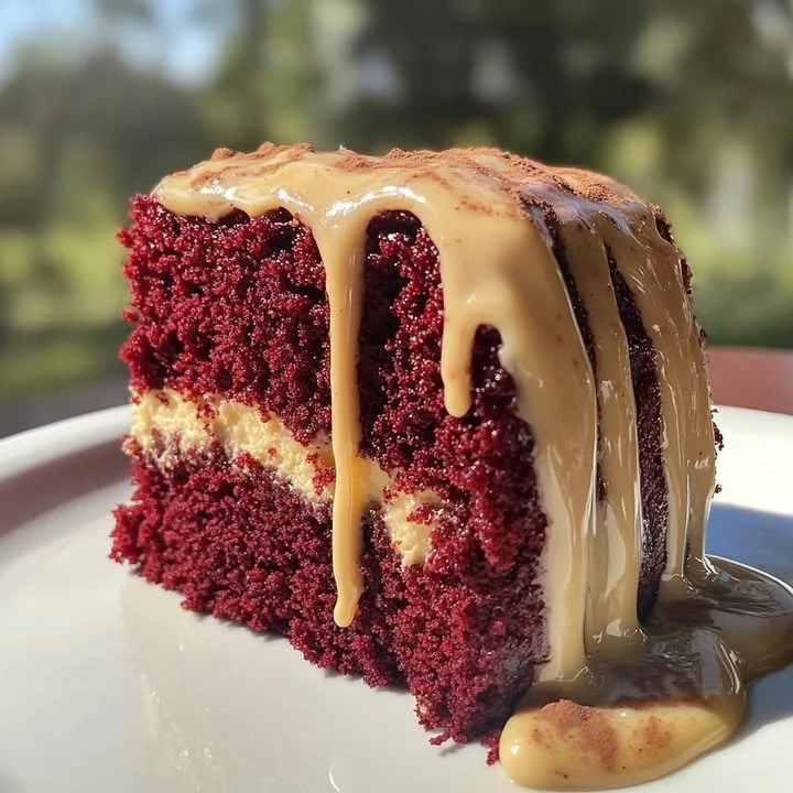 Red Velvet Honeybun Cake with Rich, Gooey Cinnamon Cream Cheese Icing Red Velvet Honeybun Cake with cinnamon cream cheese icing