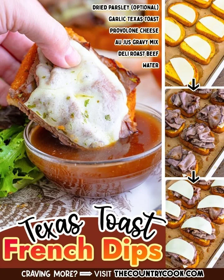 Delicious Texas Toast French Dips served with savory dipping sauce.