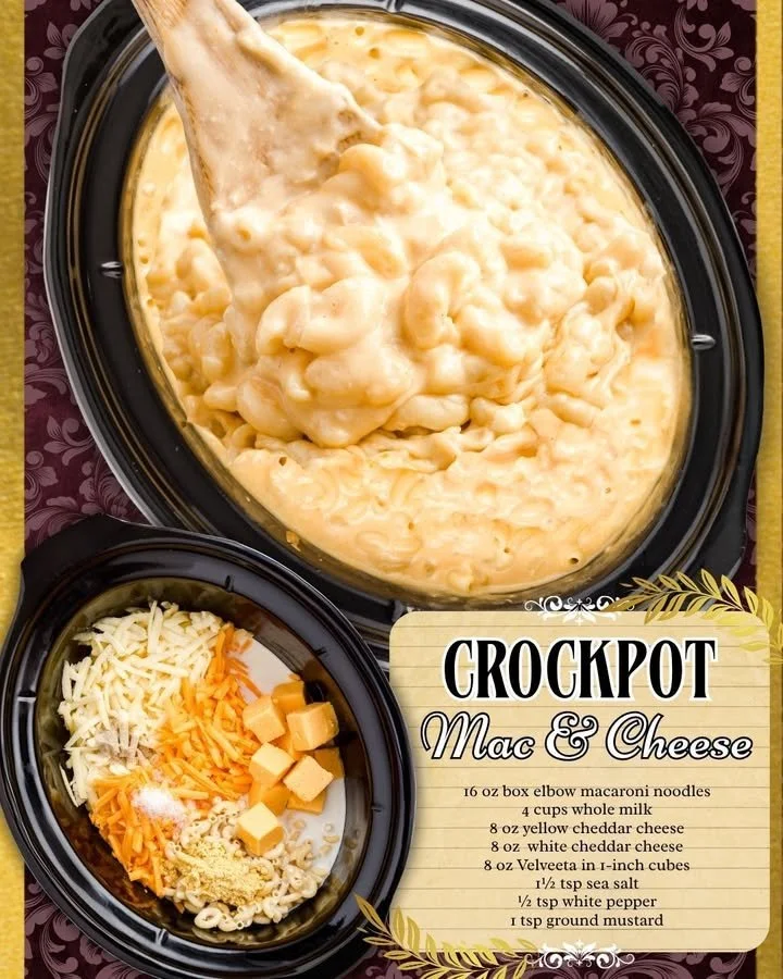 Bowl of creamy crockpot mac and cheese with melted cheese on top