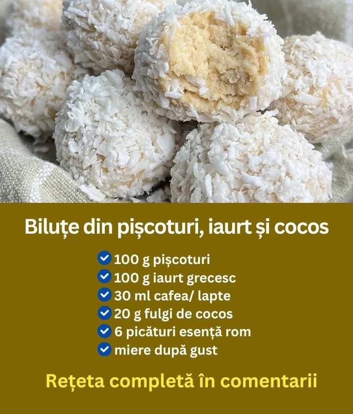 Bilute cu iaurt, cocos si piscoturi Bilute cu iaurt, cocos și piscoturi - rețetă delicioasă
