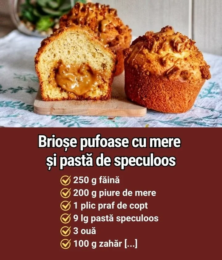 Brioche cu pastă de speculoos și mere, o delicatesă pufoasă și aromată.