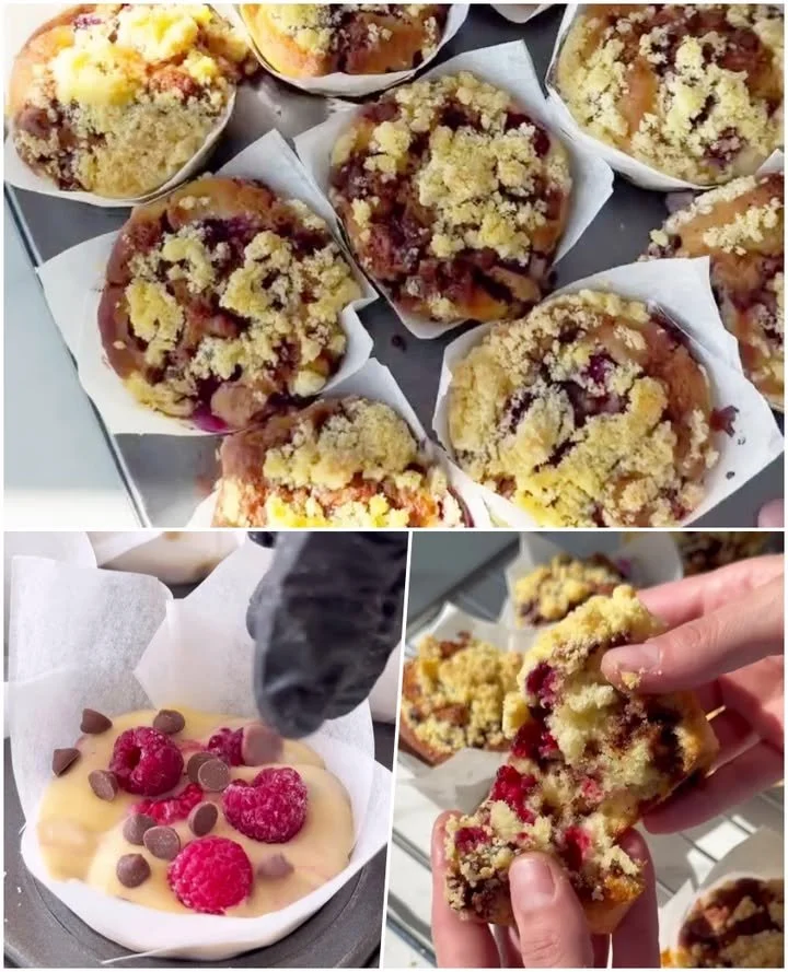 Brioșe cu zmeură pufoase și delicioase