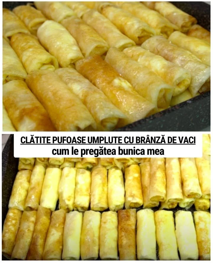 Clătite pufoase umplute cu brânză de vaci, servite cu sos delicos