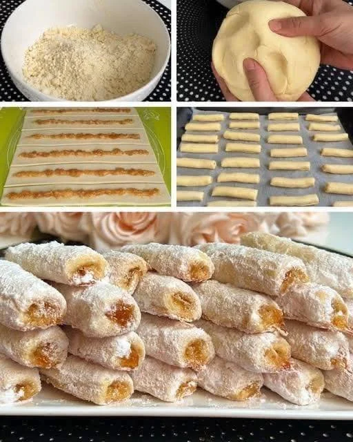 Cornulețe crocante cu gem Cornulețe crocante cu gem, gustoase și atrăgătoare, servite pe un platou.