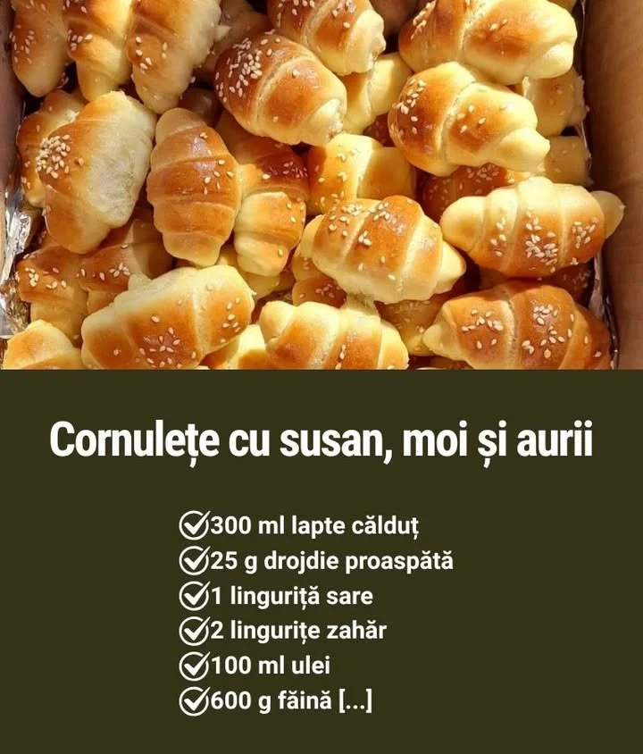 Cornulețe cu susan, aurii și moi