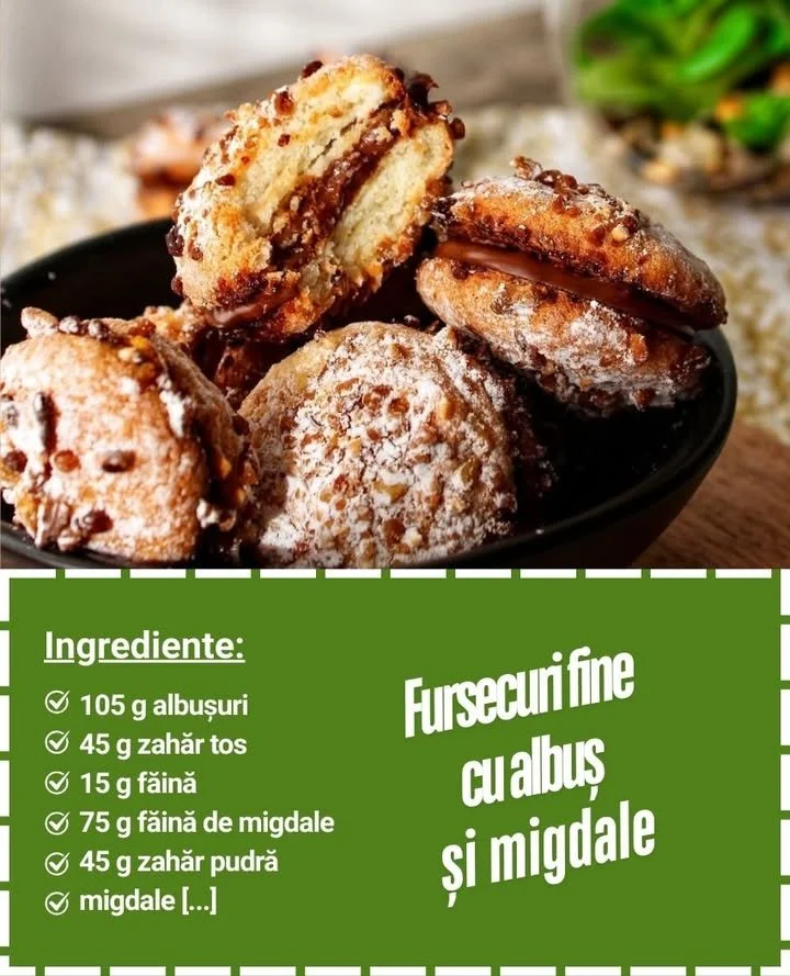 Fursecuri cu migdale și albuș, pufoase și delicioase, pe o farfurie albă