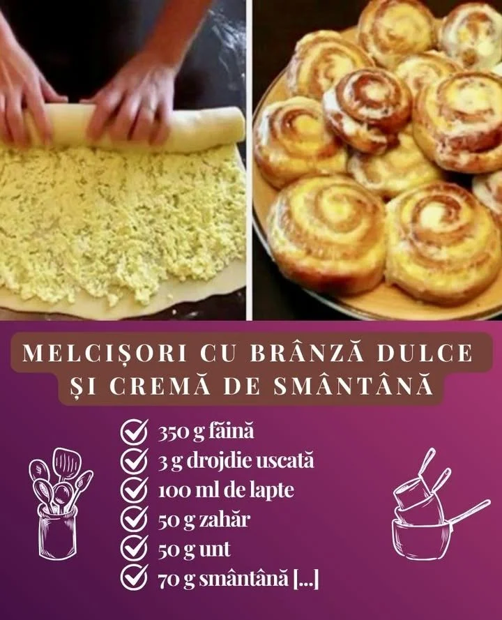 Melcișori moi și pufoși, cu cremă de smântână și brânză dulce