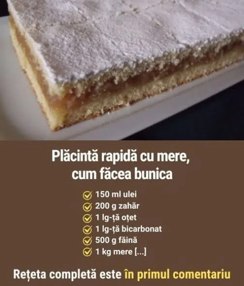 Plăcintă cu mere rapidă servită pe o farfurie cu un decor de scorțișoară.