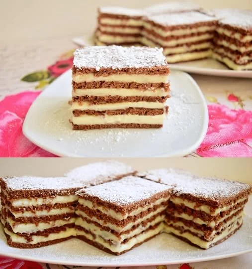 Delicioasa prăjitura cu foi și ciocolată, perfectă pentru deserturi speciale.