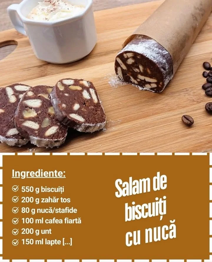 Salam de biscuiti aromat si delicios Salam de biscuiti aromat si delicios, un deliciu perfect pentru desert.