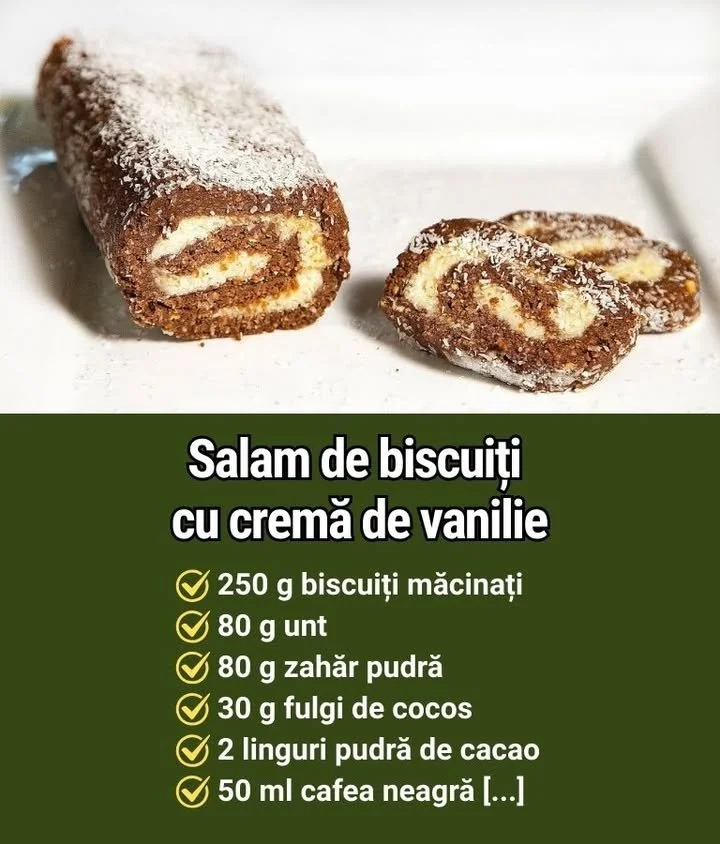 Salam de biscuiți cremos, cu vanilie