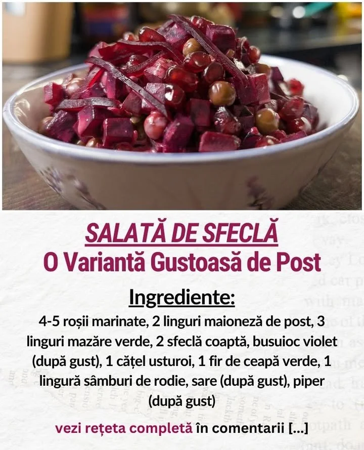 Salată de sfeclă proaspătă și colorată, servită pe un platou elegant.